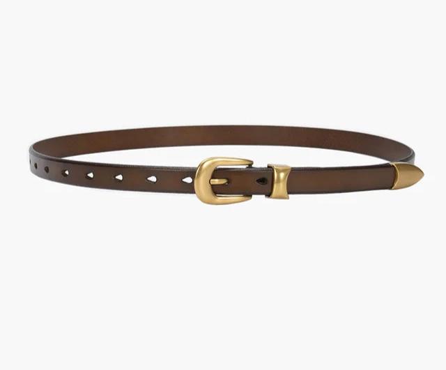 Gold Vintage Button Cow Leather Belt