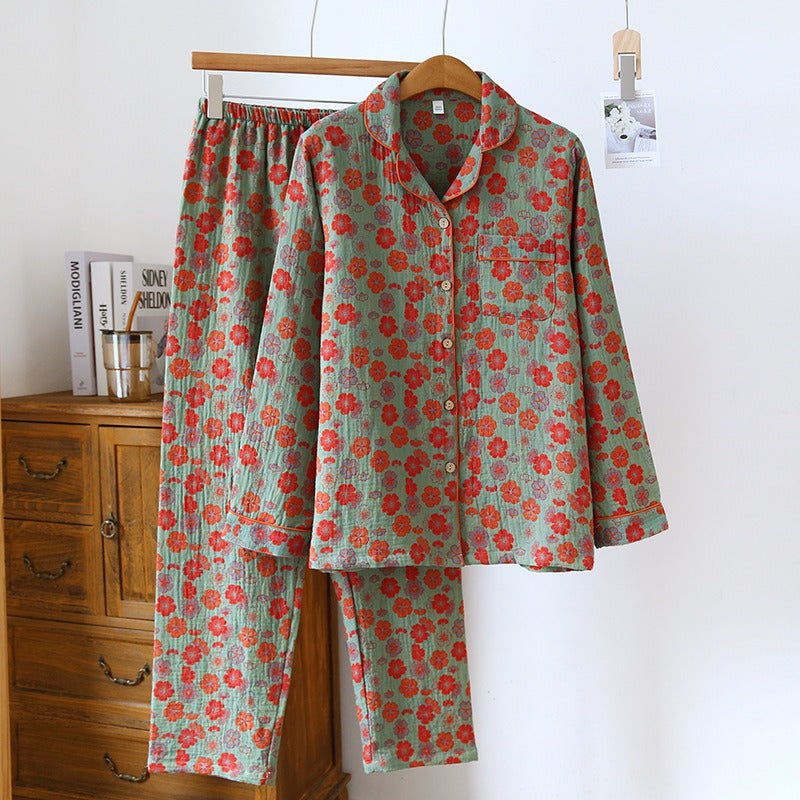 Two-piece 100% cotton crepe flower Pajamas Set