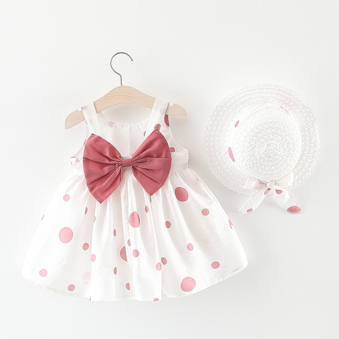 Summer Girls Dot Strap Dress with hat