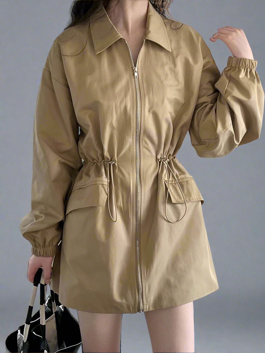 Drawstring waist Length Trench Coat