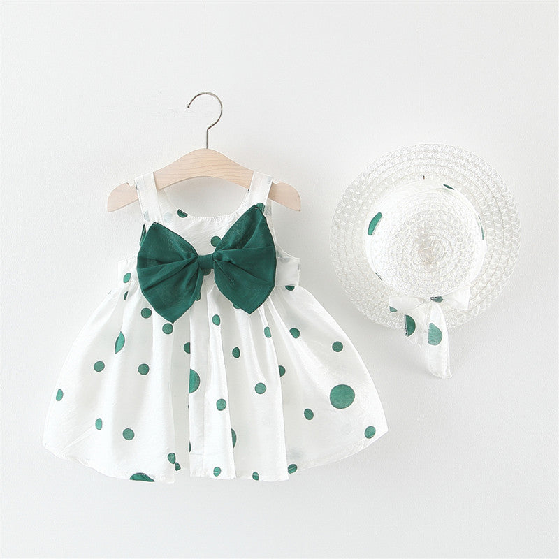 Summer Girls Dot Strap Dress with hat