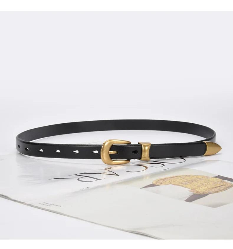 Gold Vintage Button Cow Leather Belt