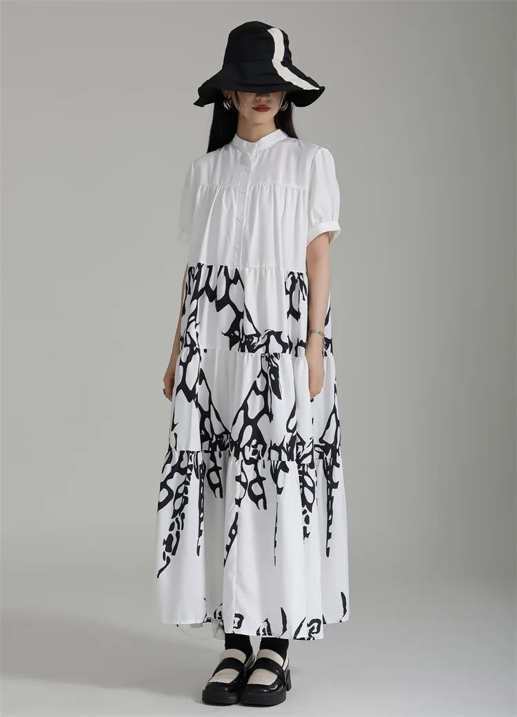 Artistic Black & White Maxi Dress