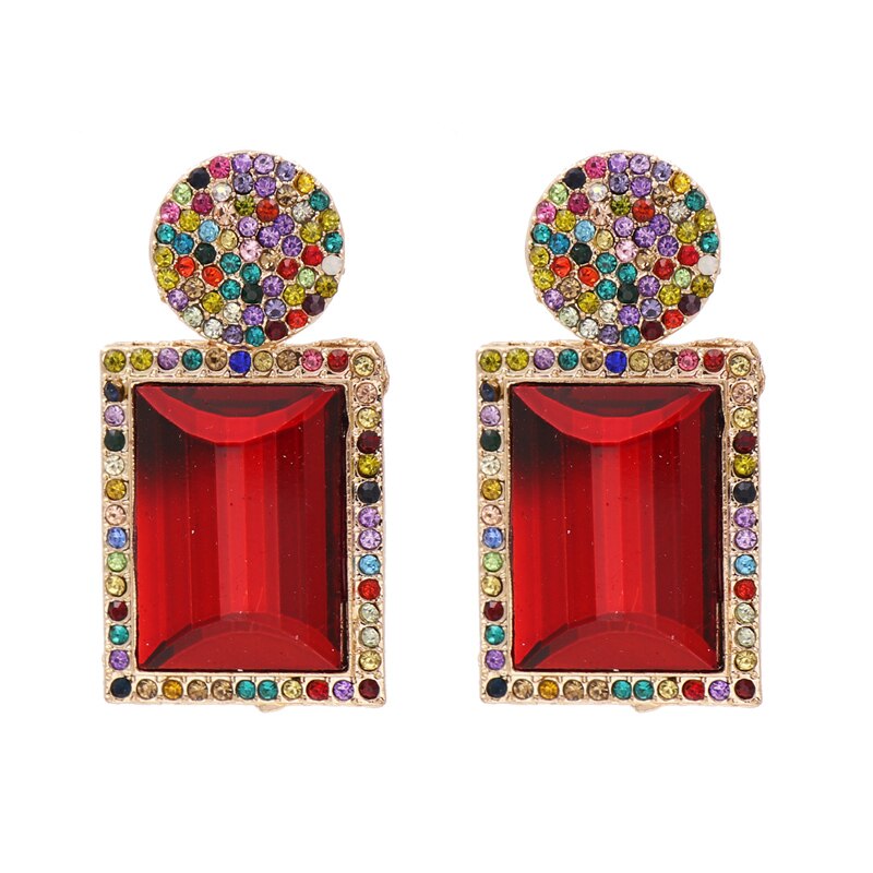 Colorful Square Rhinestone Statement Earrings