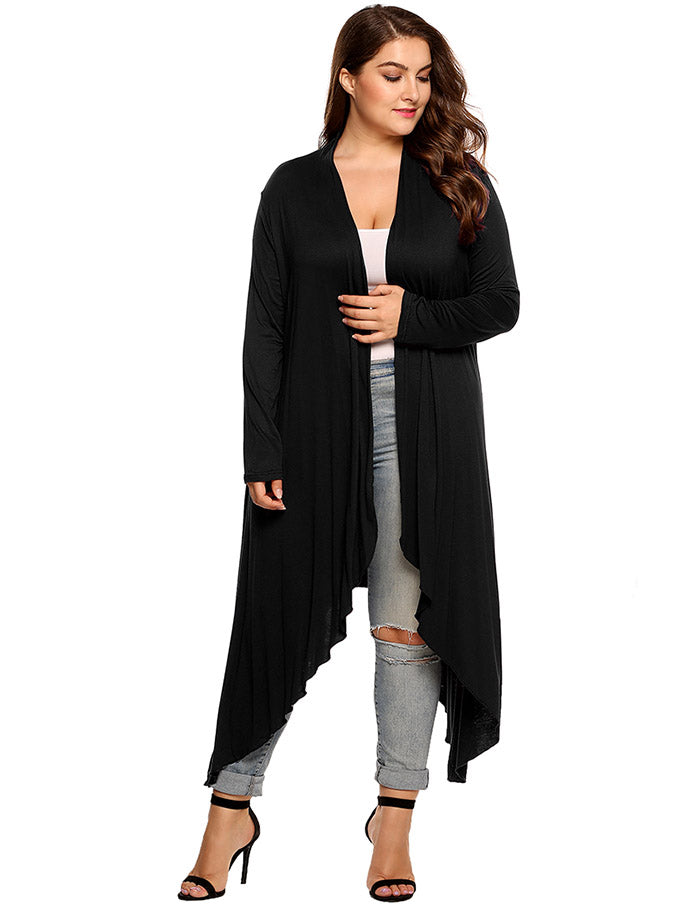 Plus Size Open-Front Drape Cardigan