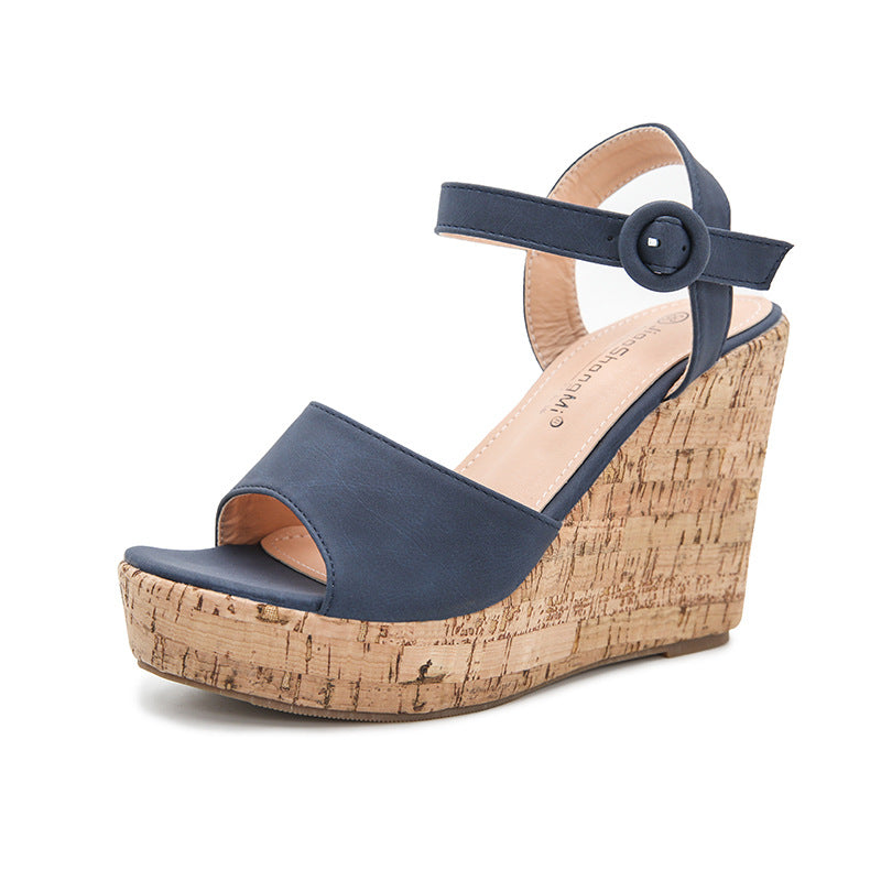 One-Line Buckle Strap Platform Wedge Sandals