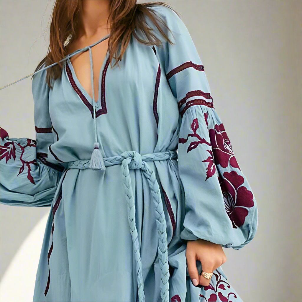 Bohemian Lantern Long Sleeve Midi Dress