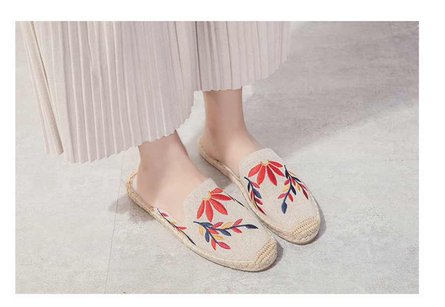 Embroidered Half Drag Straw Fisherman Shoes