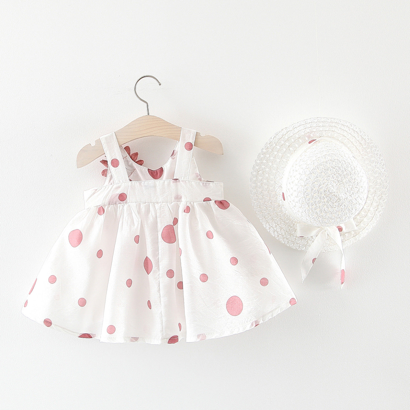 Summer Girls Dot Strap Dress with hat