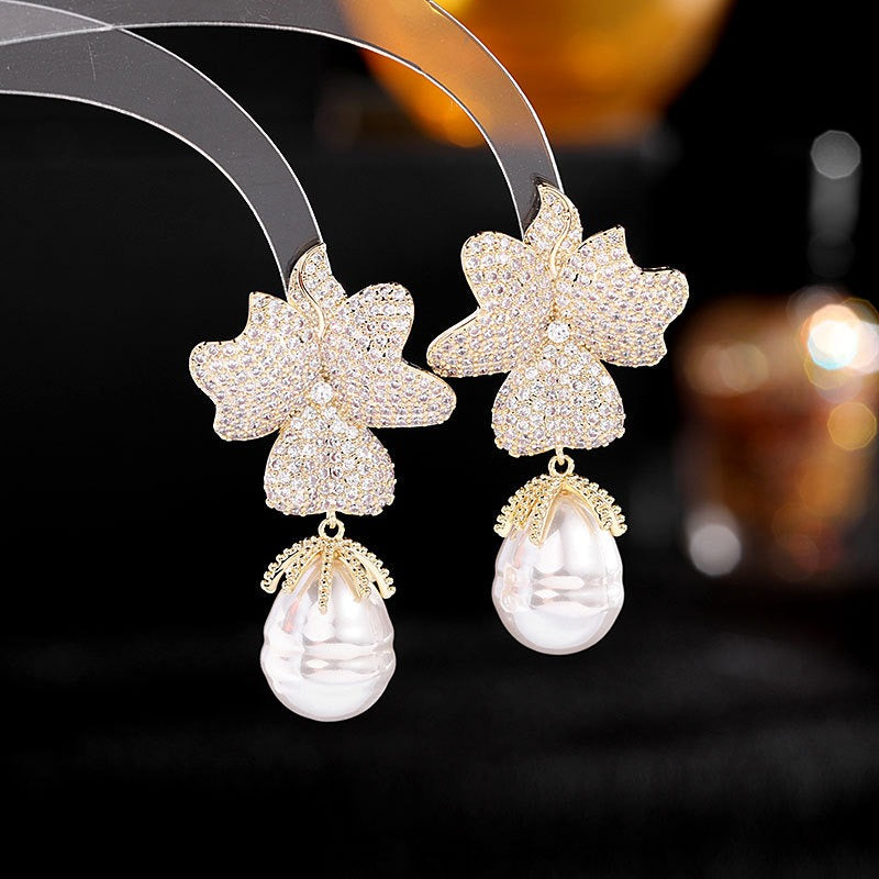 Zircon Accent & Baroque Pearls Earrings