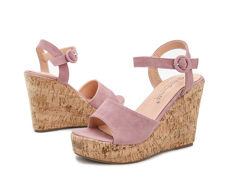 One-Line Buckle Strap Platform Wedge Sandals