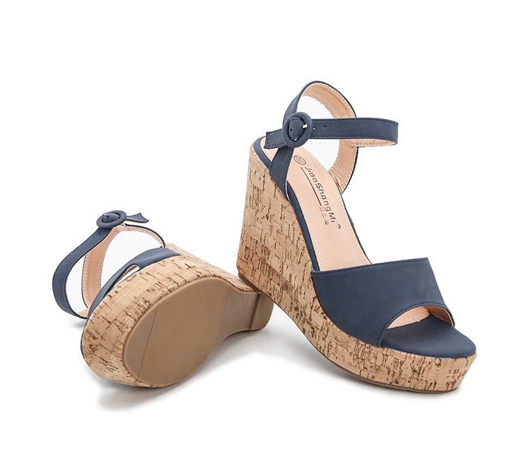 One-Line Buckle Strap Platform Wedge Sandals