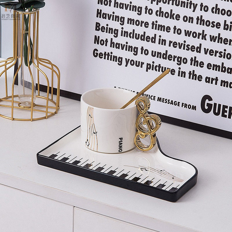 Creative Trace Golden Note Shape Handle Ceramic Cup Set