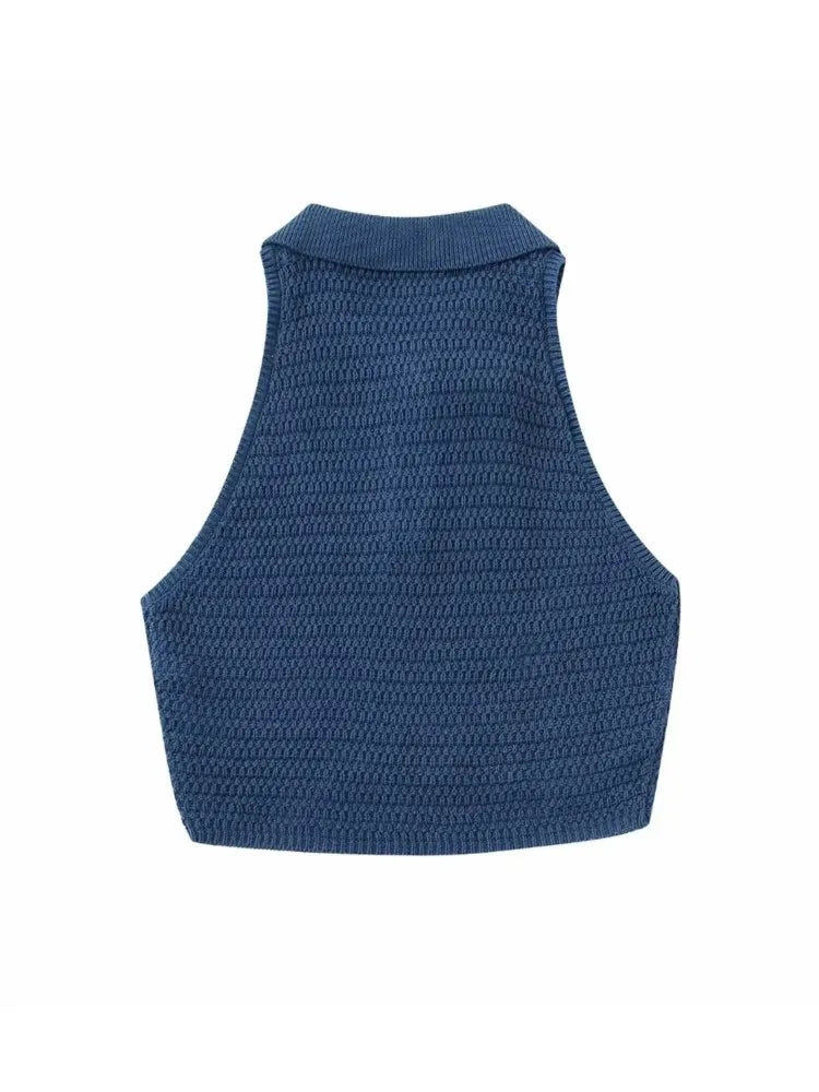 Blue Knit Crop Set & Crop Cardigan