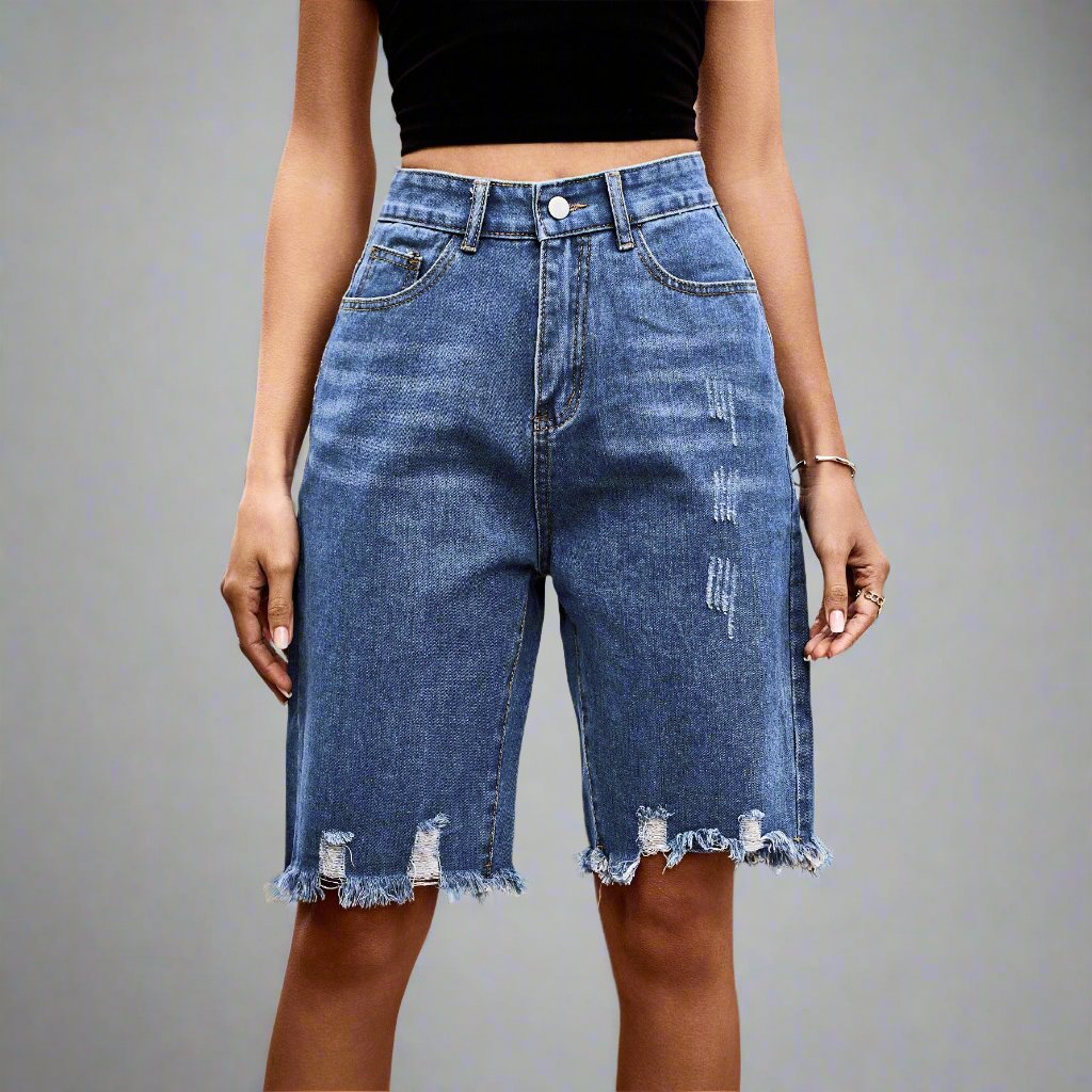 Denim Shorts High Waist Ripped Jeans