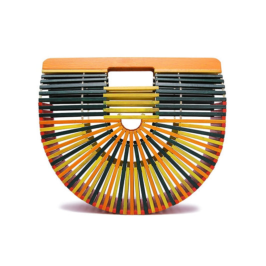 Multi-Color Woven Hollow out Bamboo Clutch Bag