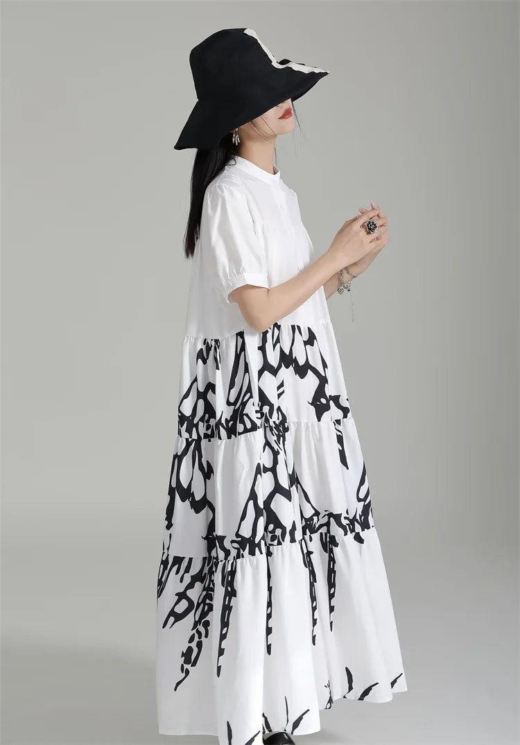 Artistic Black & White Maxi Dress