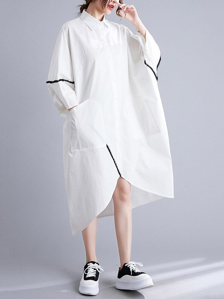 White Vintage Irregular Oversized Shirt Dresse