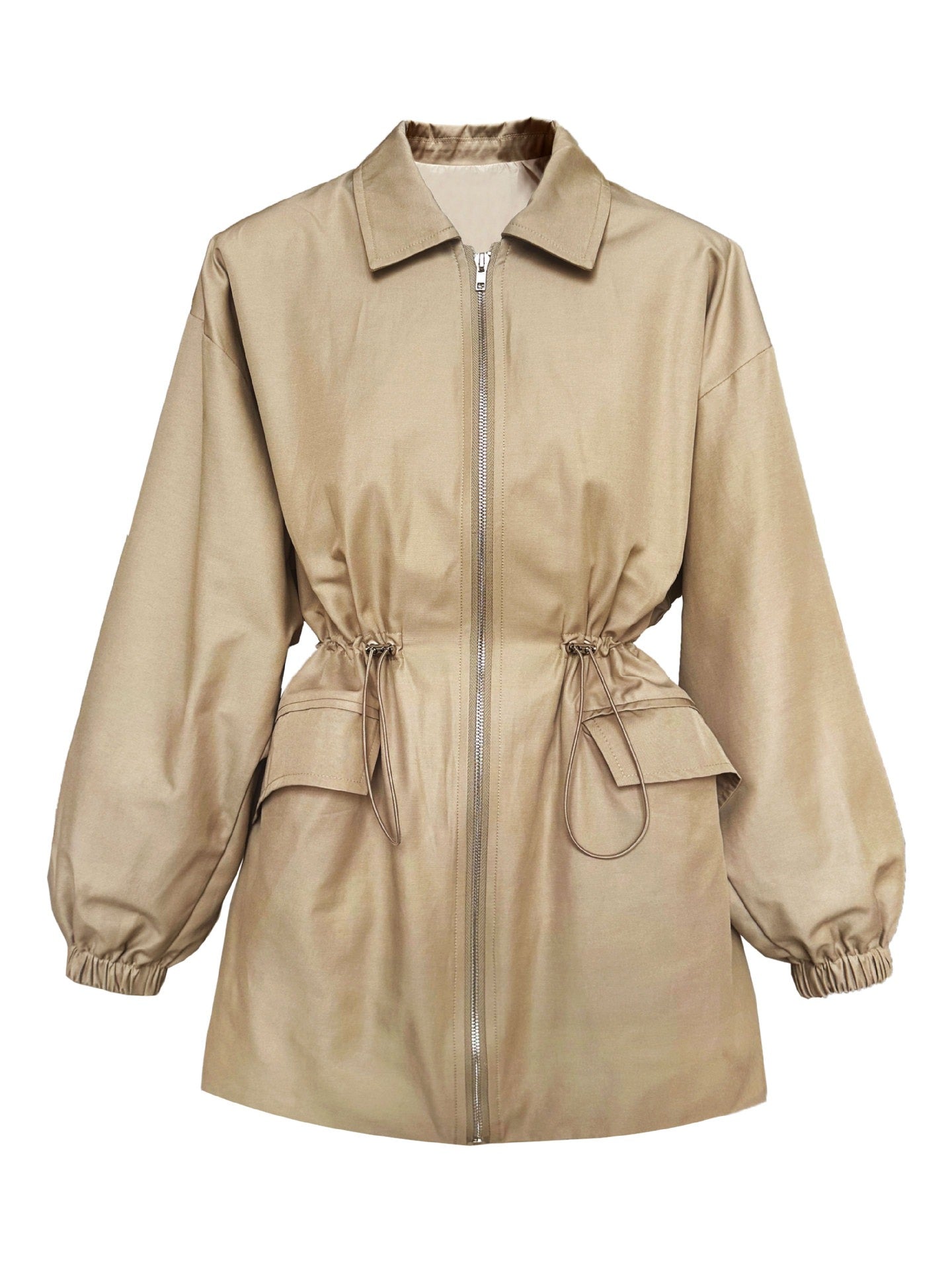 Drawstring waist Length Trench Coat