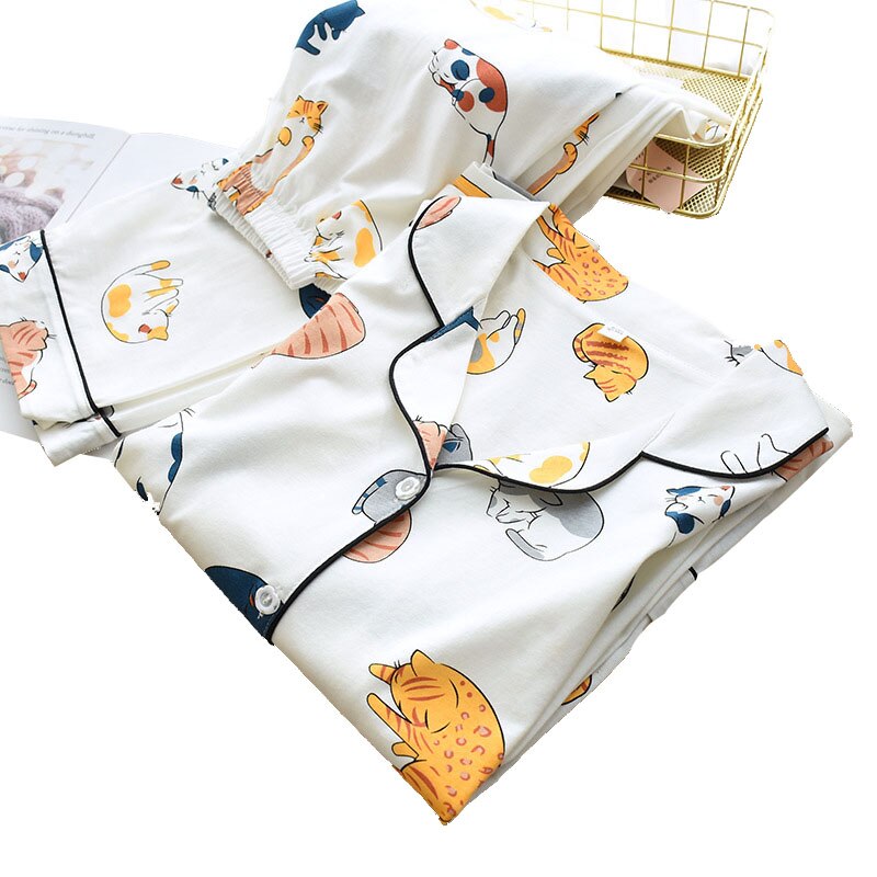 Printed Cute Cat Cotton Pajamas