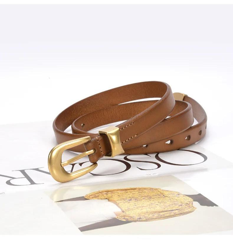 Gold Vintage Button Cow Leather Belt