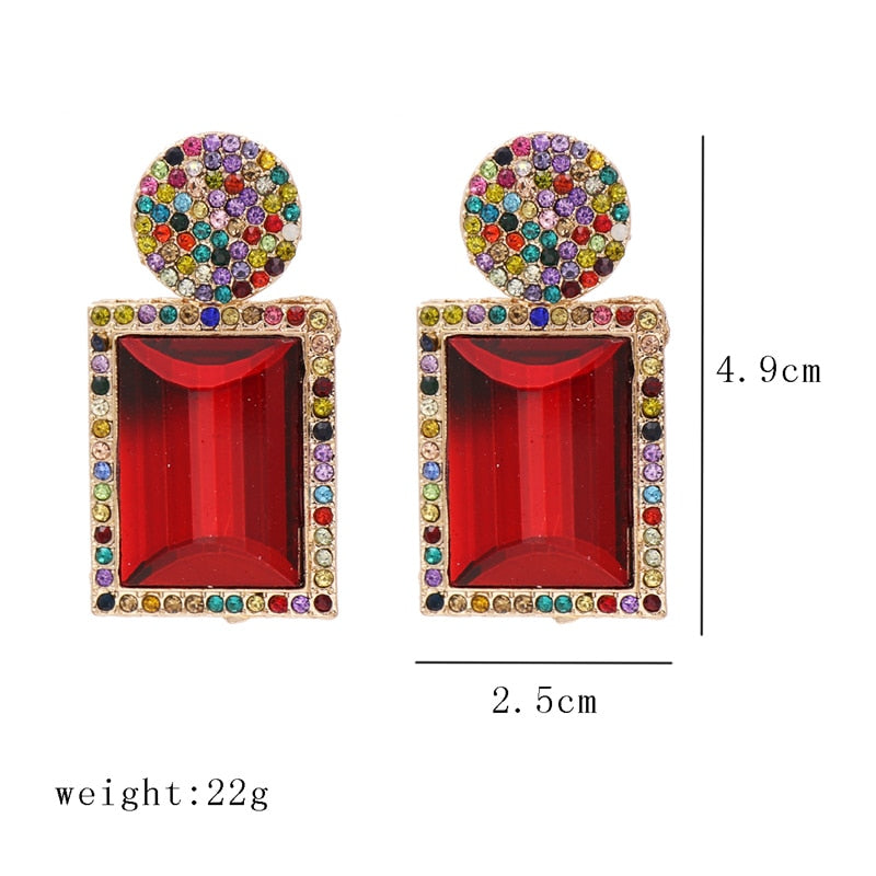 Colorful Square Rhinestone Statement Earrings