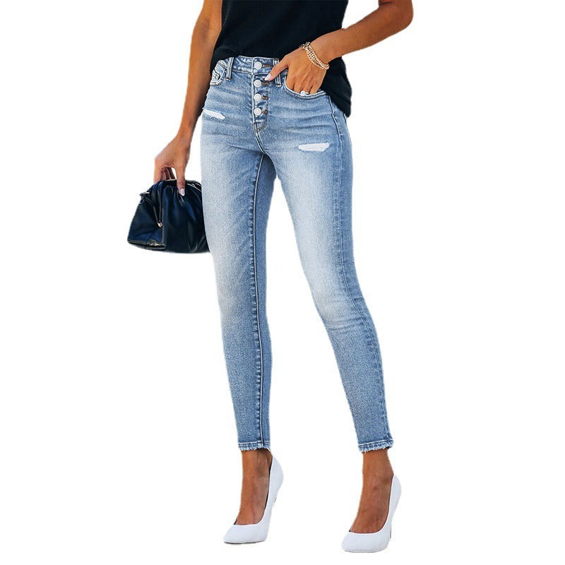 Trend Blue Hight Waist Casual Ripped Streetwear Jeans Women