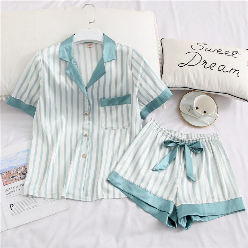 Satin Silk Short Pajamas Set