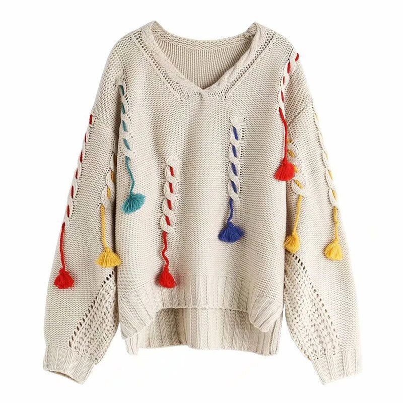 Tassel Design Knitted Sweater