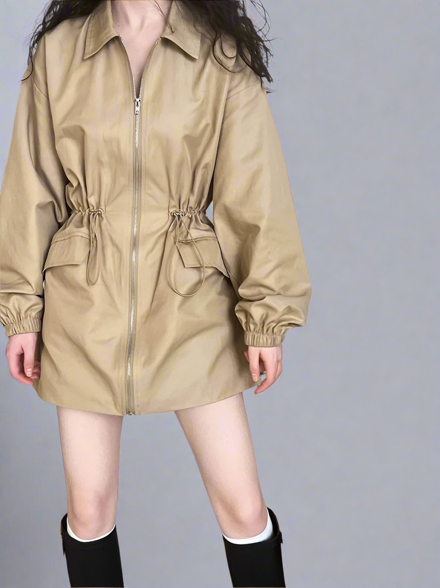 Drawstring waist Length Trench Coat