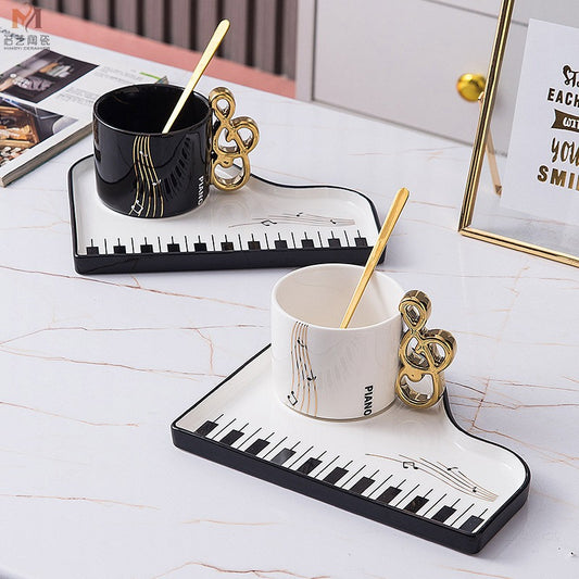 Creative Trace Golden Note Shape Handle Ceramic Cup Set