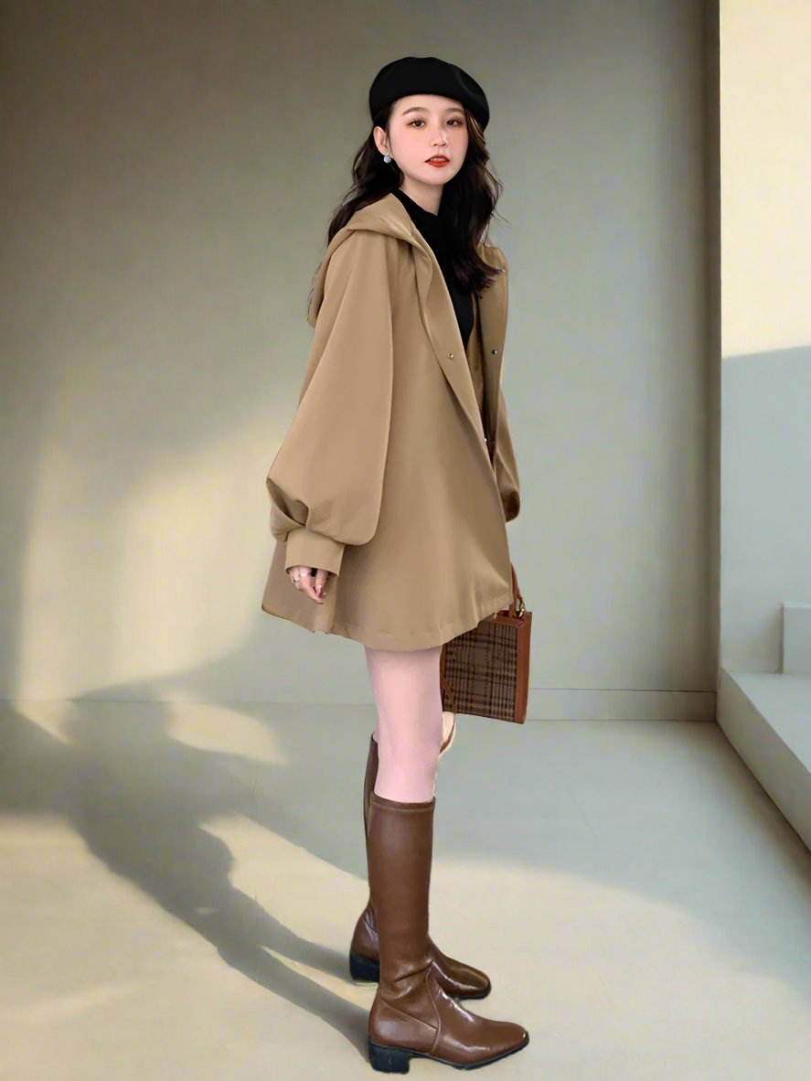 Hooded Cape Trench Coat