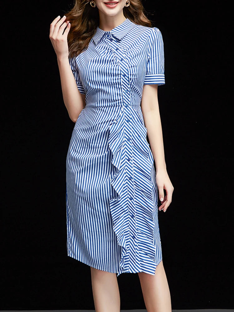 ColorBlock Striped Asymmetrical Midi Dress