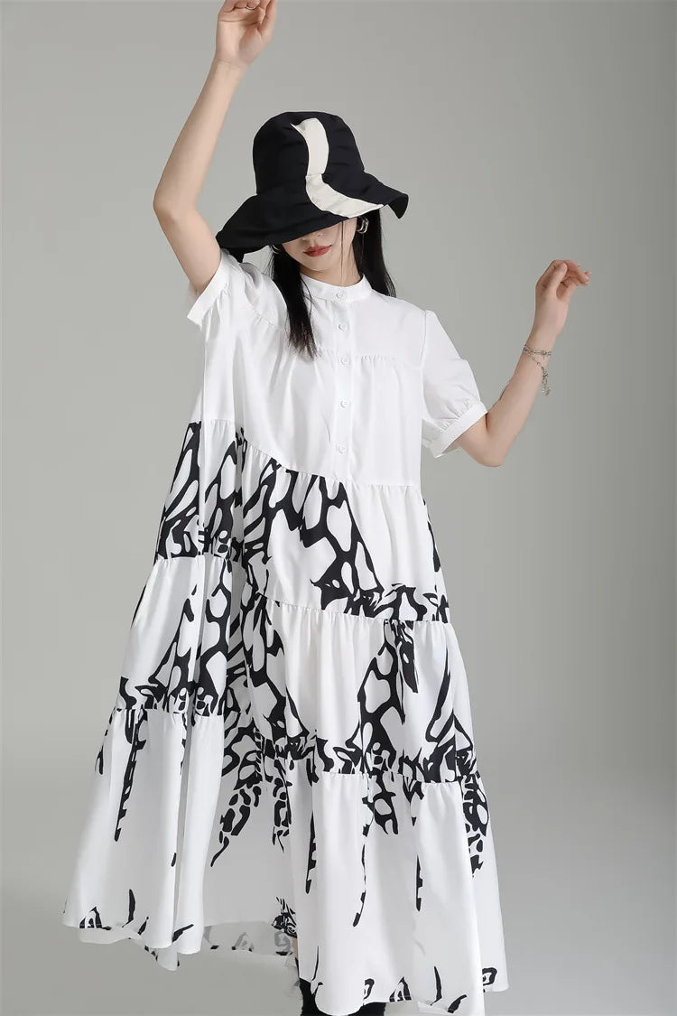 Artistic Black & White Maxi Dress