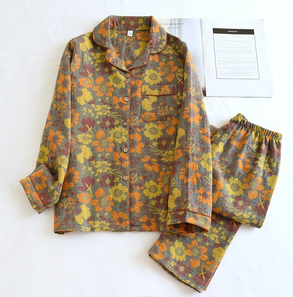 Two-piece 100% cotton crepe flower Pajamas Set