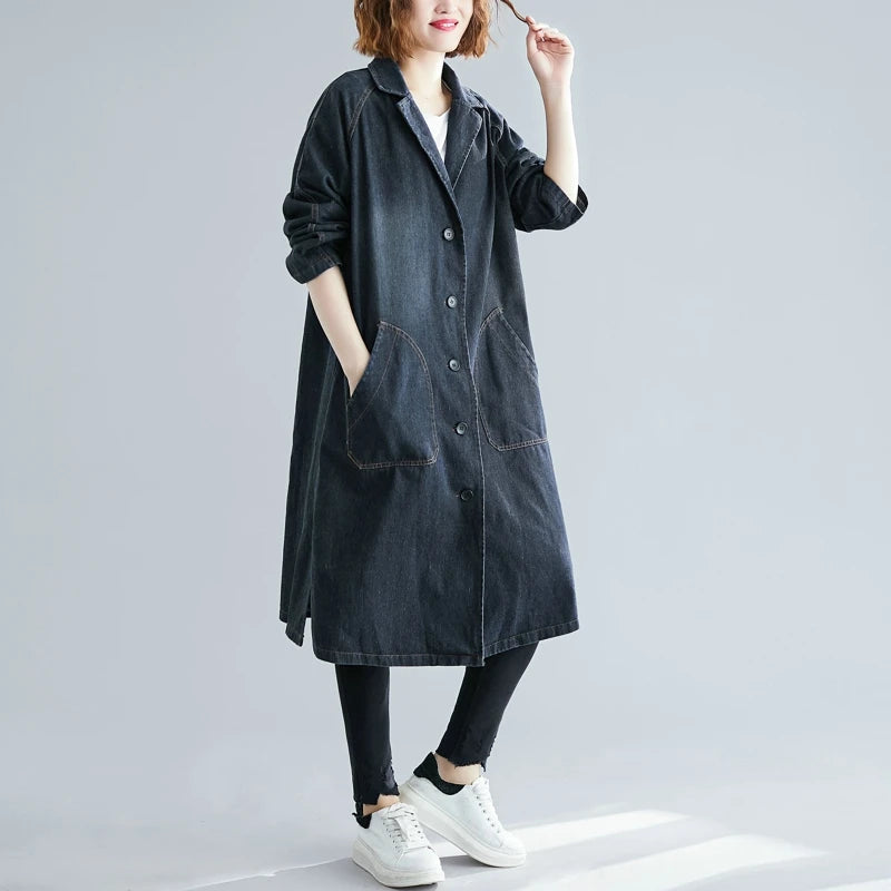 Denim Solid Trench Coat