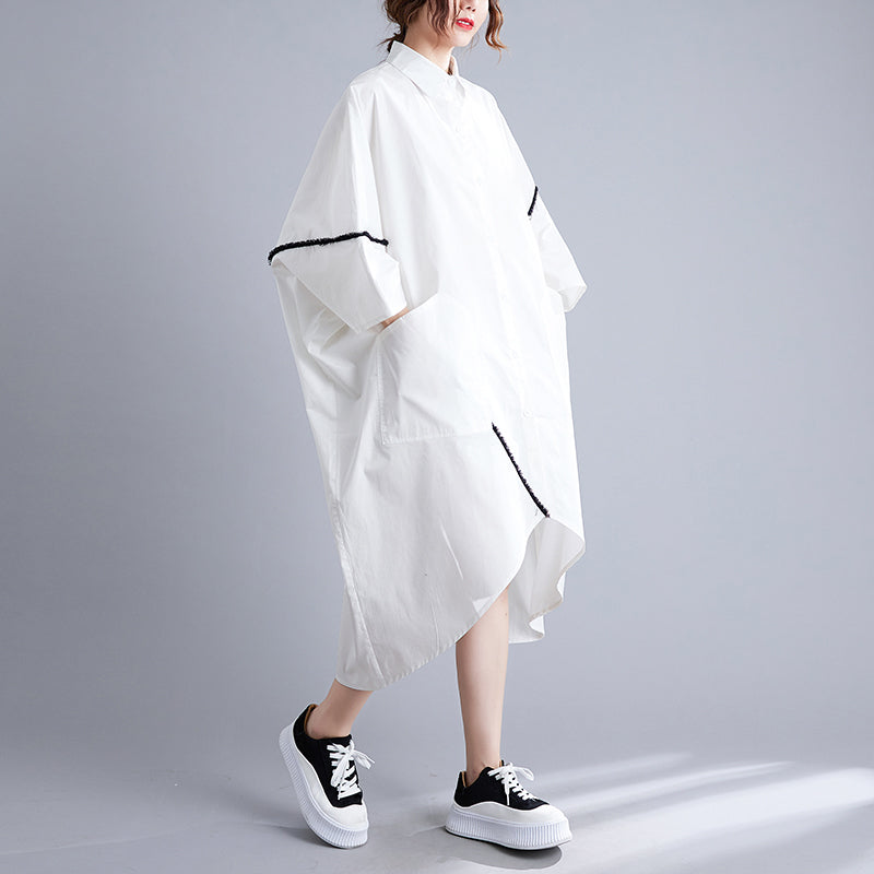 White Vintage Irregular Oversized Shirt Dresse