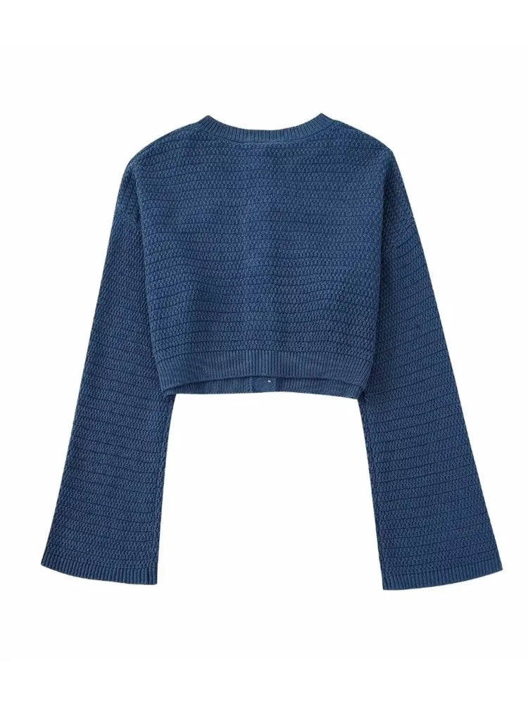 Blue Knit Crop Set & Crop Cardigan