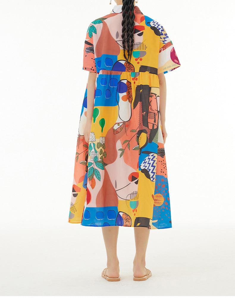 Loose Fit Patchwork Print Midi Dress