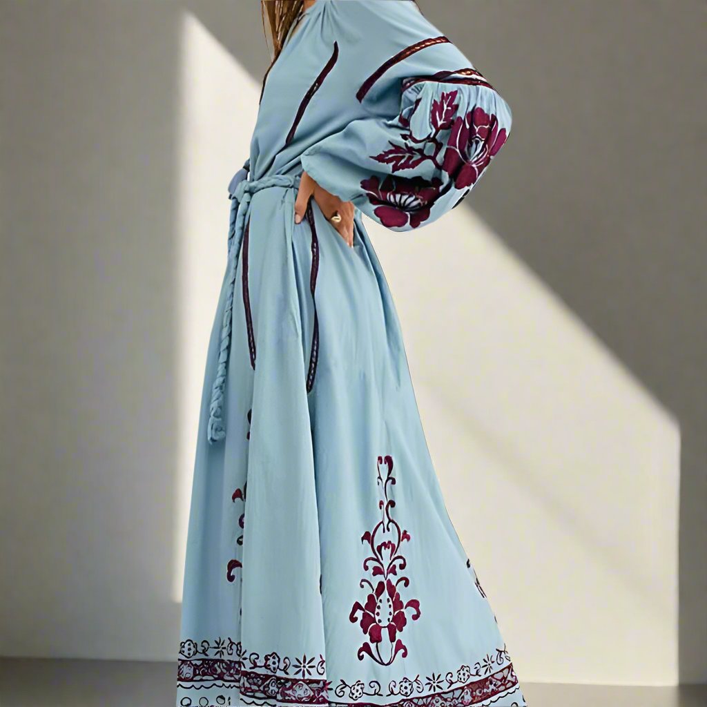 Bohemian Lantern Long Sleeve Midi Dress