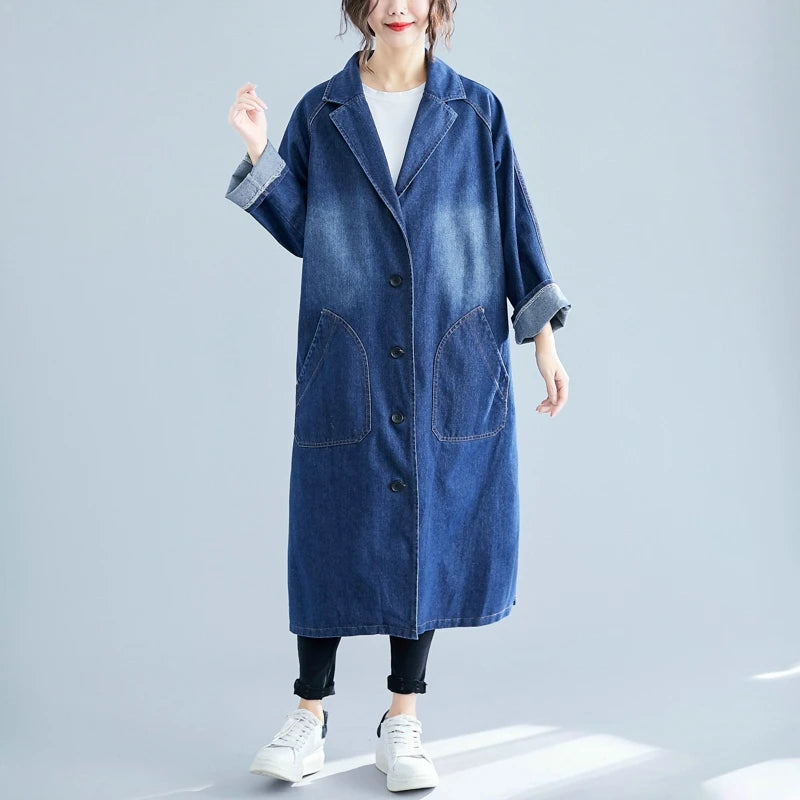 Denim Solid Trench Coat