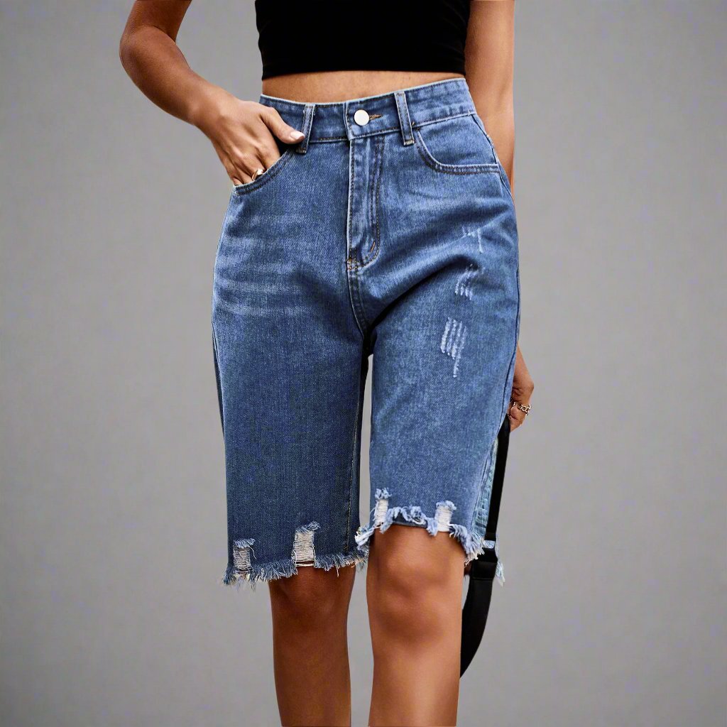 Denim Shorts High Waist Ripped Jeans