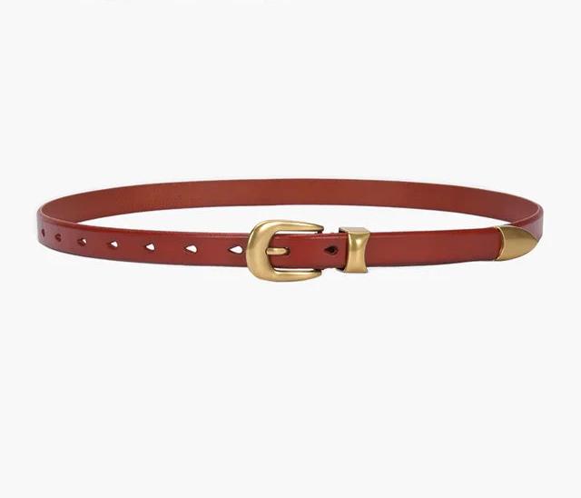 Gold Vintage Button Cow Leather Belt