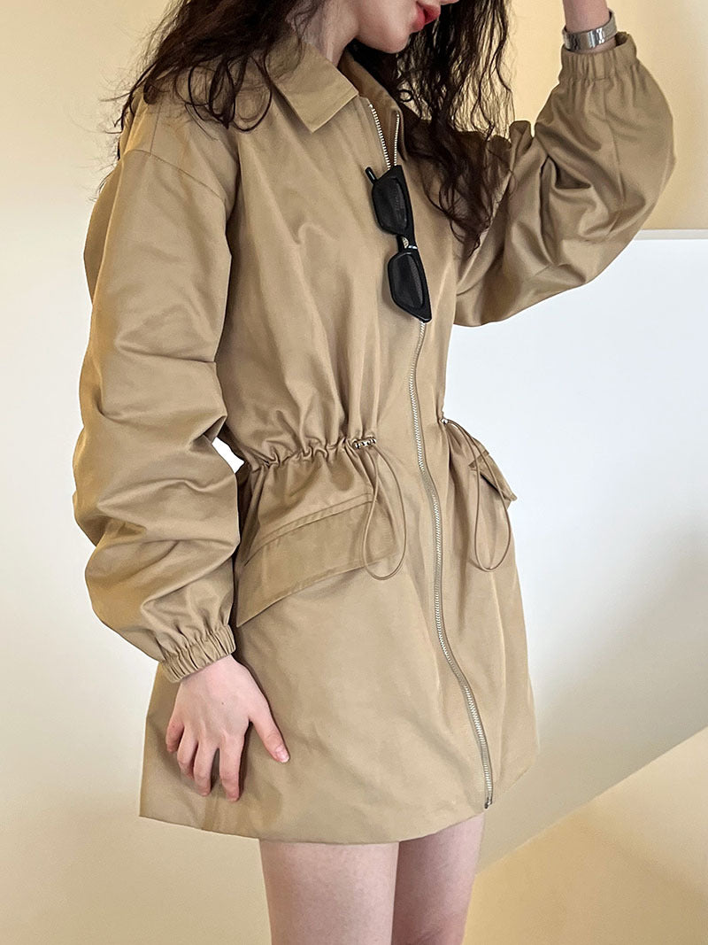 Drawstring waist Length Trench Coat