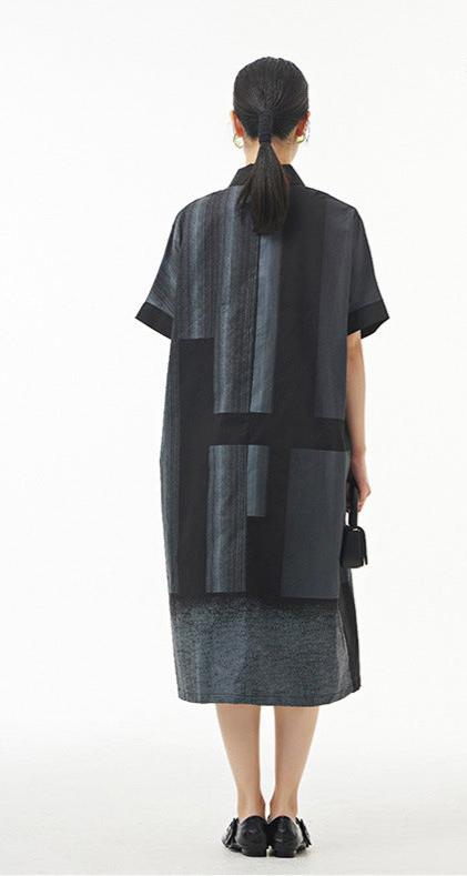 Modern Patchwork Cotton Midi Dress