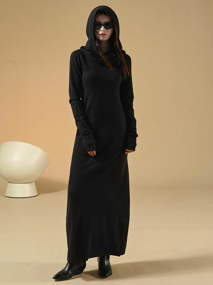 Minimalist Style Hooded Slimming Maxi Dress