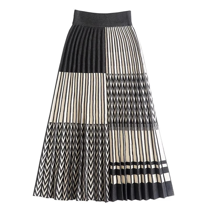 Patchwork Print Pleated Maxi Skirt