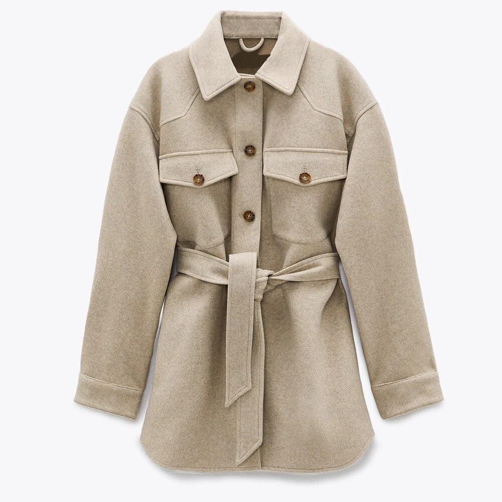 Belted Loose Woolen Jacket