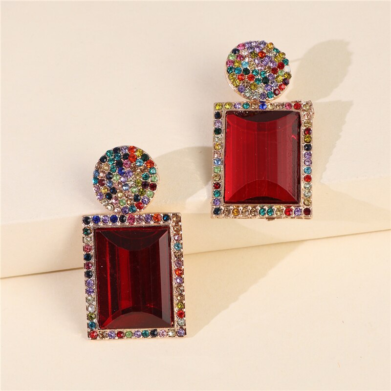 Colorful Square Rhinestone Statement Earrings