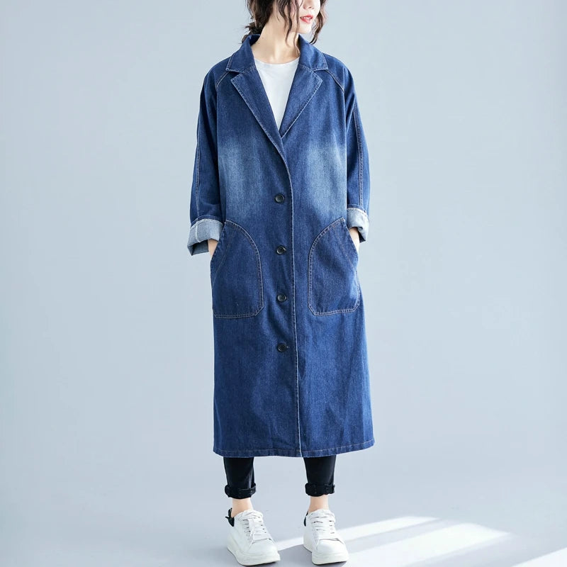 Denim Solid Trench Coat